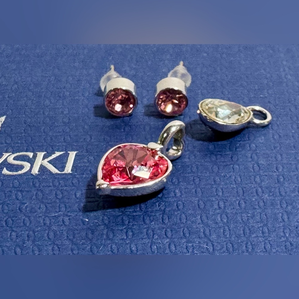 Swarovski Pink and Clear Crystal Jewelry Bundle. Studs, Pendant & Charm - Picture 2 of 12